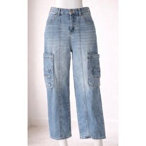 BBJ Los Angeles Womens Light Wash Cargo Wide Leg Jeans Size 3/26 Blue Denim